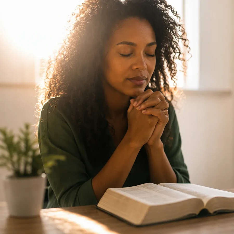 Sister praying over God's Word